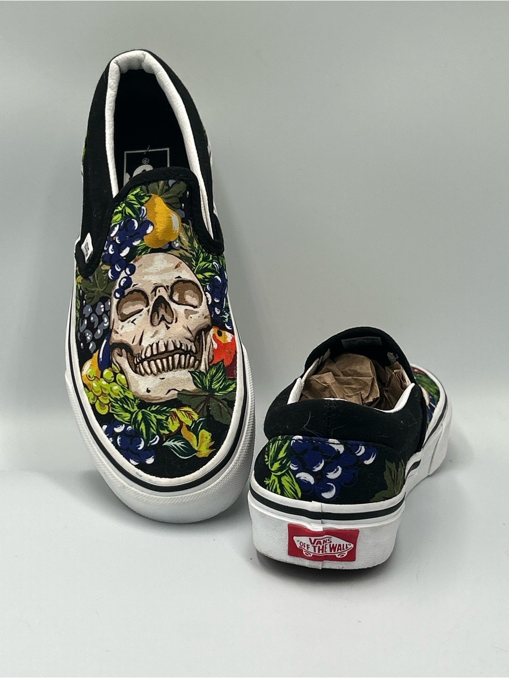 Vans Classic Slip-On - Black Floral Skull Print Unique Vans Sneakers